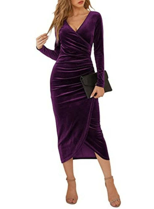 Velvet Bodycon Midi Dress Long Sleeve Other Coily Hair Care