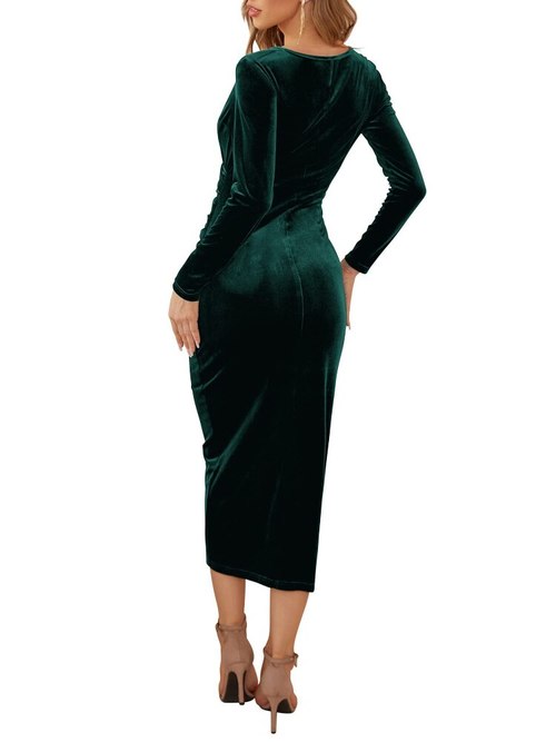 Velvet Bodycon Midi Dress Long Sleeve Other Coily Hair Care
