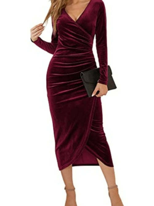 Velvet Bodycon Midi Dress Long Sleeve Other Coily Hair Care