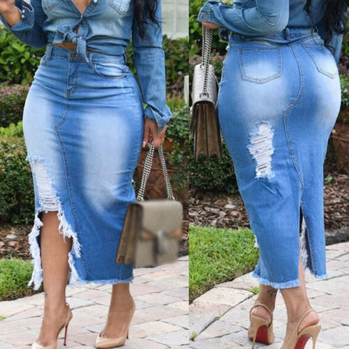 Women's Distressed Ripped Split Denim Skirt Pants AliExpress
