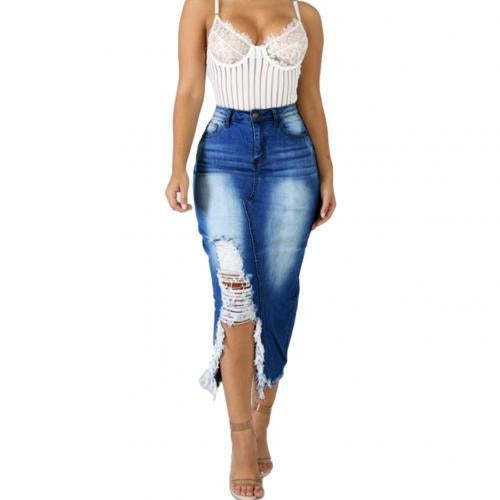 Women's Distressed Ripped Split Denim Skirt Pants AliExpress