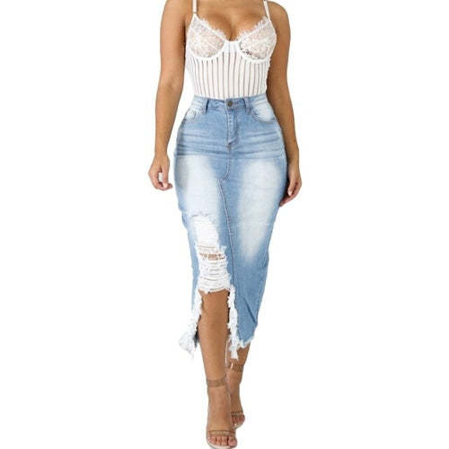 Women's Distressed Ripped Split Denim Skirt Pants AliExpress