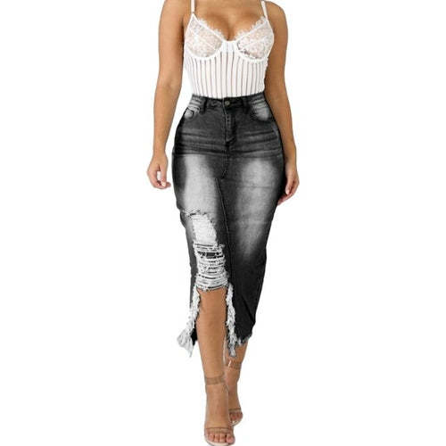 Women's Distressed Ripped Split Denim Skirt Pants AliExpress