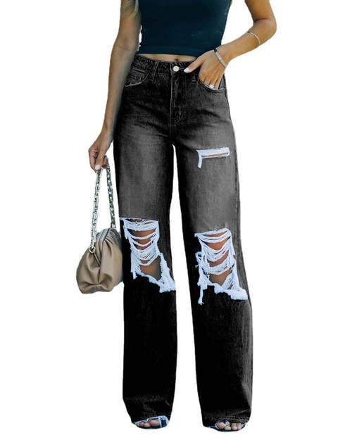 Women's High Waist Wide Leg Denim Pants Jeans Coily Hair Care
