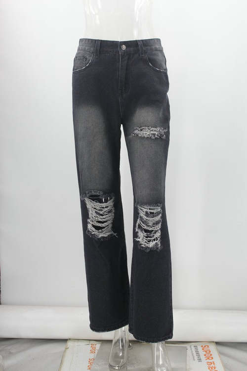 Women's High Waist Wide Leg Denim Pants Jeans Coily Hair Care