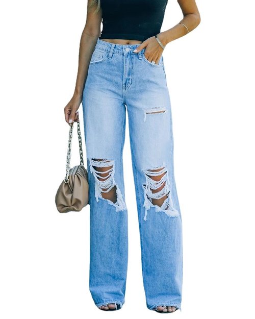 Women's High Waist Wide Leg Denim Pants Jeans Coily Hair Care