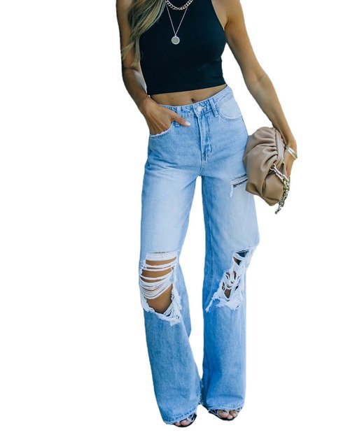 Women's High Waist Wide Leg Denim Pants Jeans Coily Hair Care