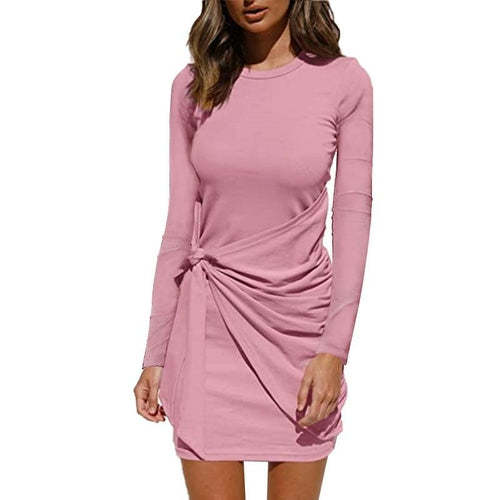 Women's Loose Casual Front Tie Long Sleeve Bandage Dress Dresses Coily Hair Care