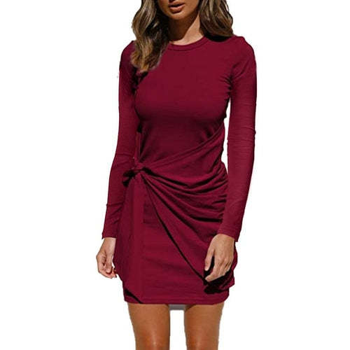Women's Loose Casual Front Tie Long Sleeve Bandage Dress Dresses Coily Hair Care