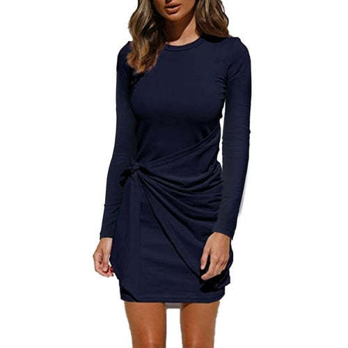Women's Loose Casual Front Tie Long Sleeve Bandage Dress Dresses Coily Hair Care