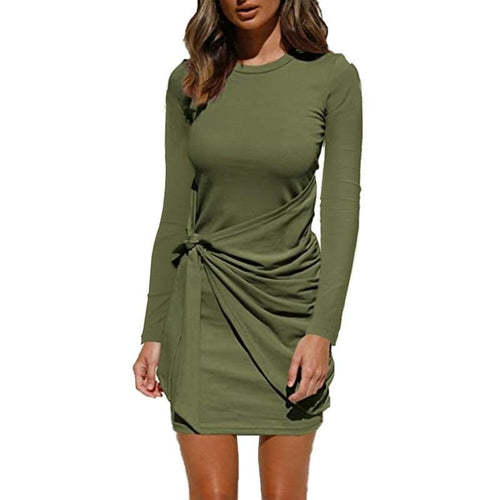 Women's Loose Casual Front Tie Long Sleeve Bandage Dress Dresses Coily Hair Care