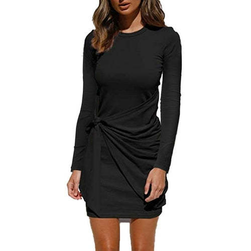 Women's Loose Casual Front Tie Long Sleeve Bandage Dress Dresses Coily Hair Care