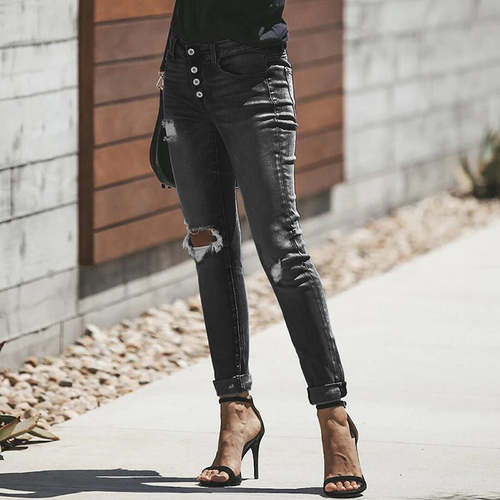 Women's Ripped High Waist Stretch Casual Skinny Jeans Jeans Coily Hair Care
