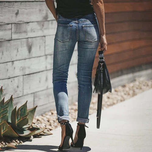 Women's Ripped High Waist Stretch Casual Skinny Jeans Jeans Coily Hair Care