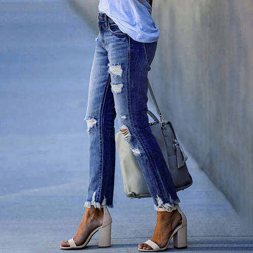 Women's Ripped Slim Fit High Waist Denim Jeans Jeans Coily Hair Care