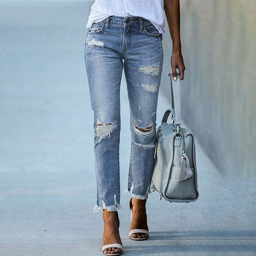 Women's Ripped Slim Fit High Waist Denim Jeans Jeans Coily Hair Care