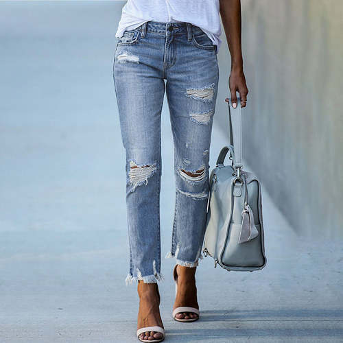 Women's Ripped Slim Fit High Waist Denim Jeans Jeans Coily Hair Care