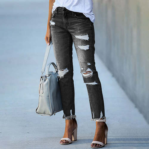 Women's Ripped Slim Fit High Waist Denim Jeans Jeans Coily Hair Care