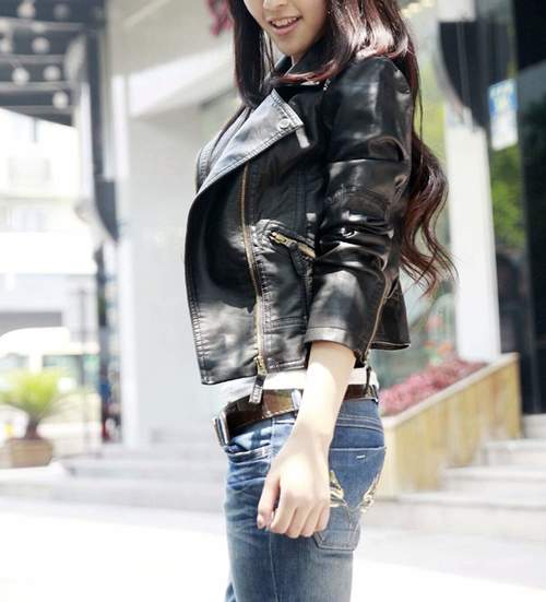 Womens Cropped Faux Leather Jacket Jackets & Coats Coily Hair Care