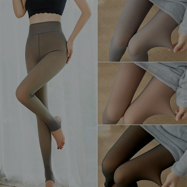 Faux Translucent Legs Warm Fleece Lined Pantyhose Tights leggings