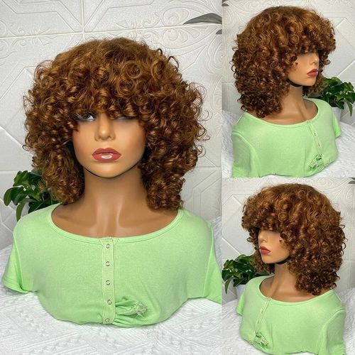 180% Density Curly Short Bob with Bangs Wig Human Hair Brazilian Hair Extensions Coily Hair Care 