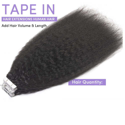 20 pcs Kinky Straight Tape In Human Hair Extensions Natural Hair Care Product Coily Hair Care 