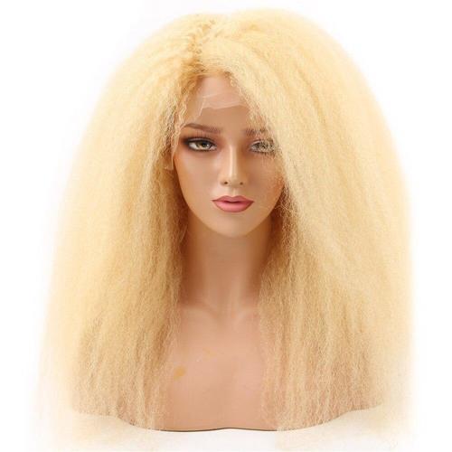 200% Density Kinky Straight 613 Blonde Lace Frontal Wigs Human Hair Wig Coily Hair Care 