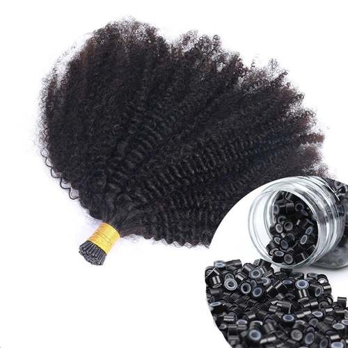 Afro Kinky Curly Coily  iTip Microlinks Human Hair Extensions Kinky Coily Curly Hair Extentions Coily Hair Care 