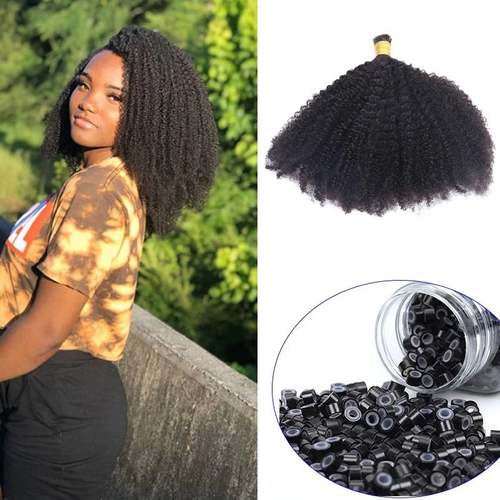 Afro Kinky Curly Coily  iTip Microlinks Human Hair Extensions Kinky Coily Curly Hair Extentions Coily Hair Care 