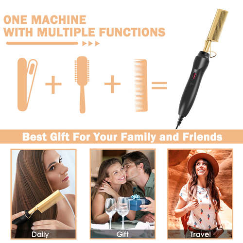 Electric Hot Comb Hair Straightener Flat Iron Kit Hair Styling Tool Set Coily Hair Care 