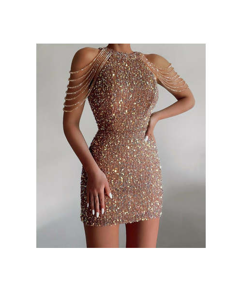 Hanging Neck Sexy Crystal Tassel Bag Hip Sequin Dress Dresses Coily Hair Care 