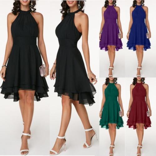High Low Halter Neck Solid Color Women's Dress Wedding Guest Dress AliExpress 