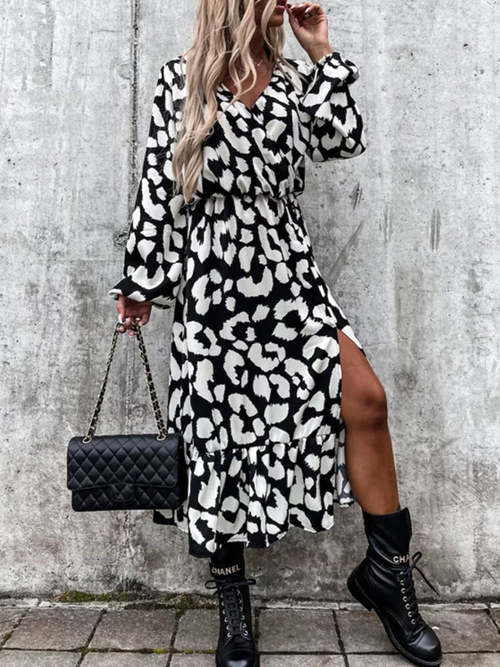 Long Sleeve Leopard Midi Dress Dresses Coily Hair Care 