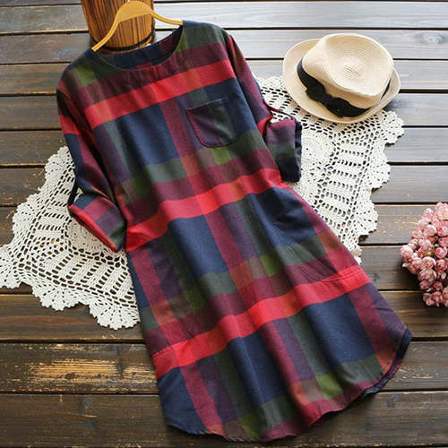 Plaid Pocket Casual Women's Dress Dresses For Women AliExpress 