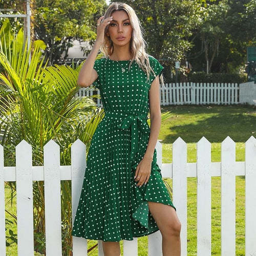 Polka Dot Casual Belted Knee Length Dress Dresses Coily Hair Care 