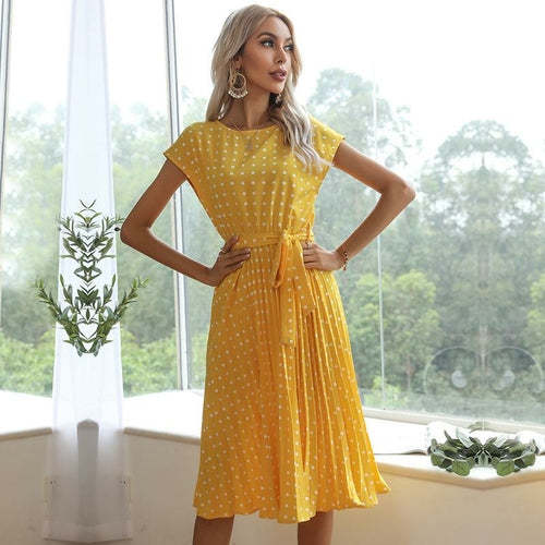 Polka Dot Casual Belted Knee Length Dress Dresses Coily Hair Care 