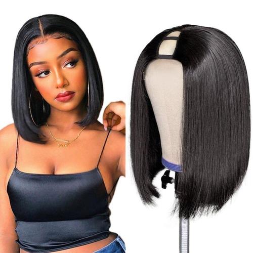 Short Bob U Part Wig Human Hair Glueless Wigs Bath & Beauty Coily Hair Care 