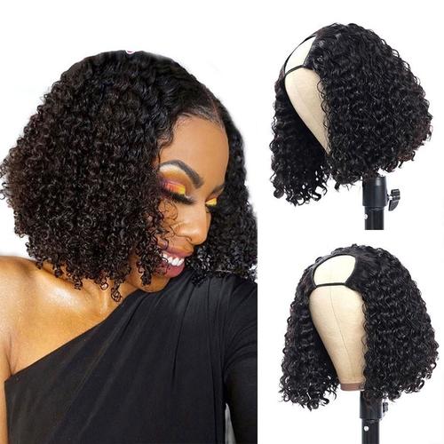 Short Bob U Part Wig Human Hair Jerry Curl Glueless Wig Bath & Beauty Coily Hair Care 