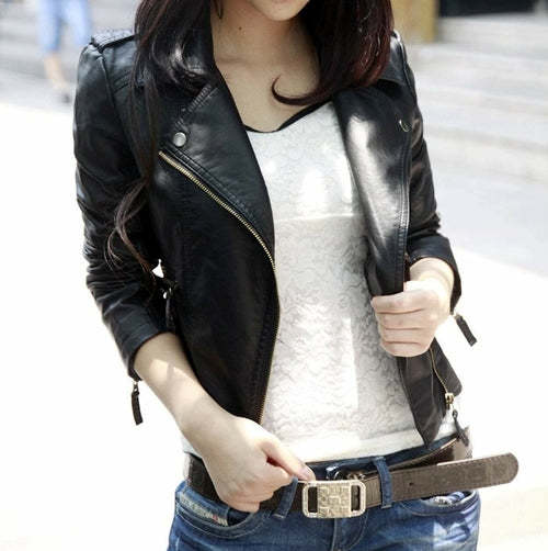 Womens Cropped Faux Leather Jacket Jackets & Coats Coily Hair Care 